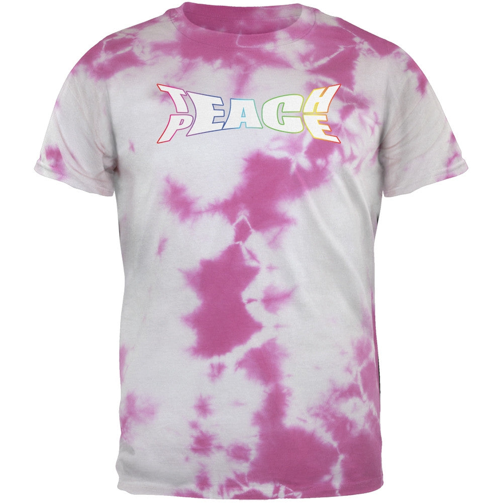 Teach Peace Lightning Pink Tie Dye Adult T-Shirt Men's T-Shirts Old Glory 2XL Pink 