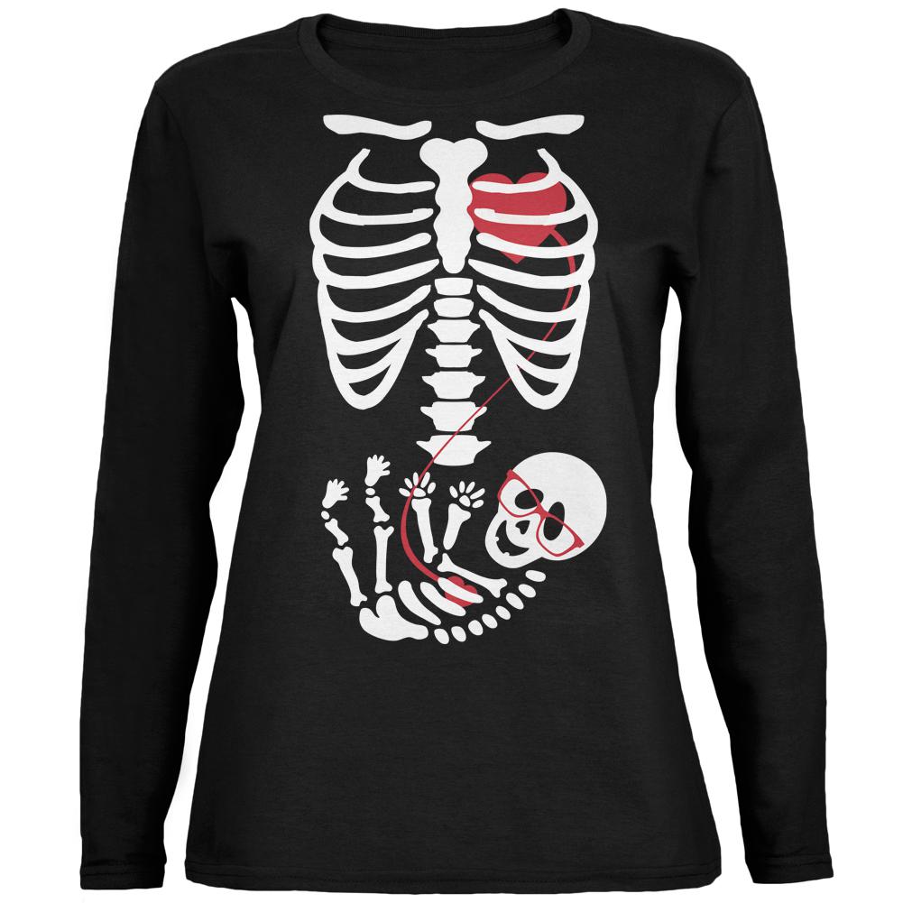 Halloween Baby Geek Glasses Skeleton Black Womens Long Sleeve T-Shirt Women's Long Sleeves Old Glory 2XL Black 