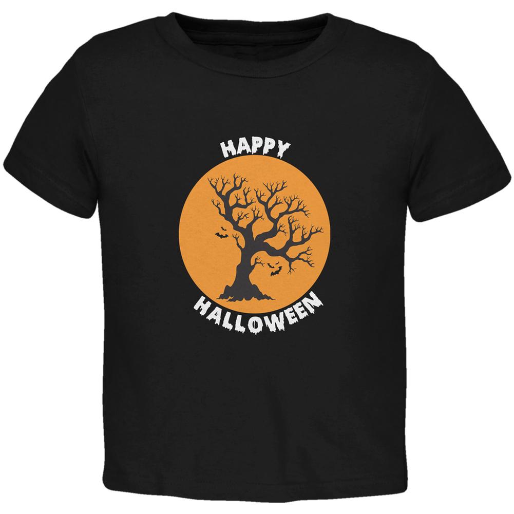 Happy Halloween Tree Silhouette Black Toddler T-Shirt Toddler T-Shirts Old Glory 2T Black 