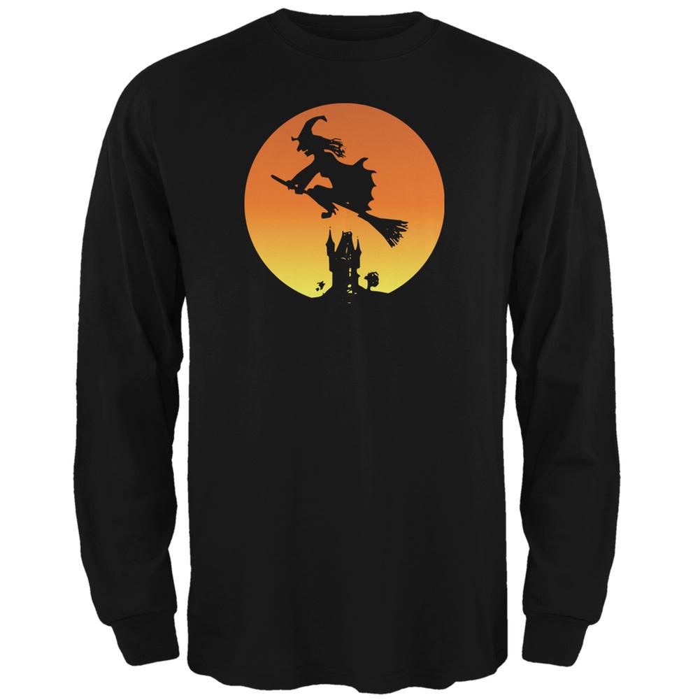 Halloween Witch Sunset Black Adult Long Sleeve T-Shirt Men's Long Sleeves Old Glory 2XL Black 