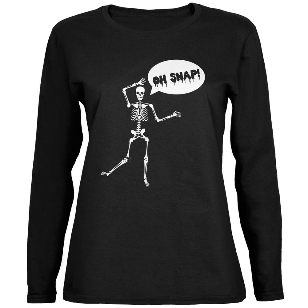 Halloween Oh Snap Skeleton Black Womens Long Sleeve T-Shirt Women's Long Sleeves Old Glory 2XL Black 