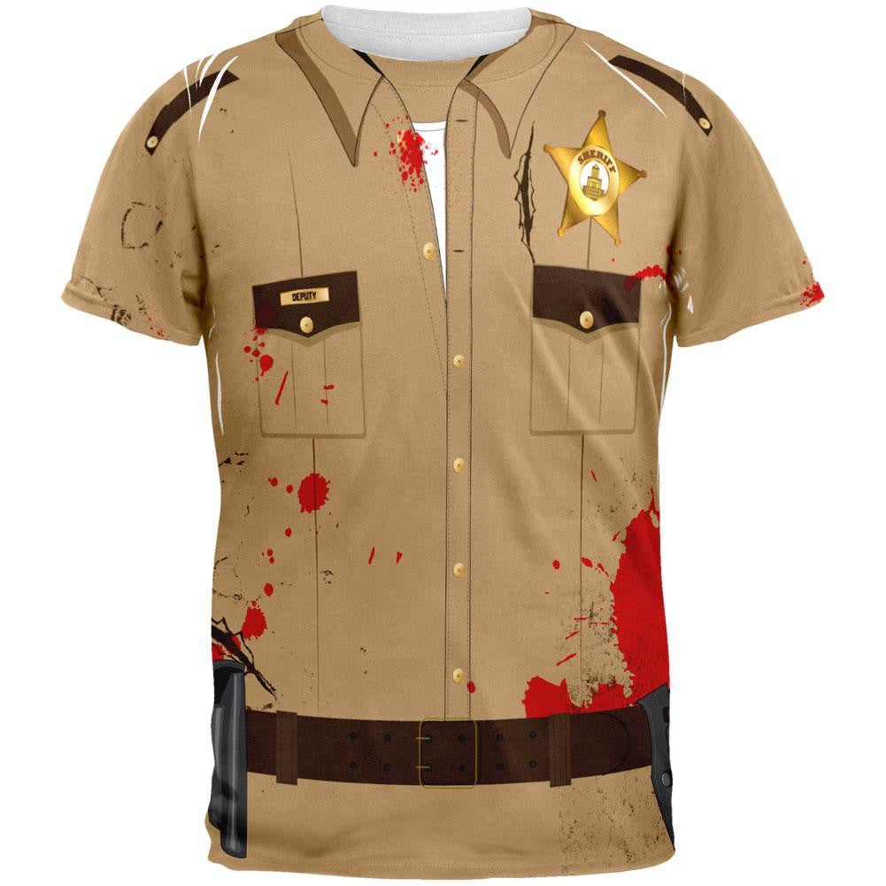 Halloween Zombie Grime Sheriff Walker Costume All Over Adult T-Shirt Men's T-Shirts The Walking Dead SM Multi 