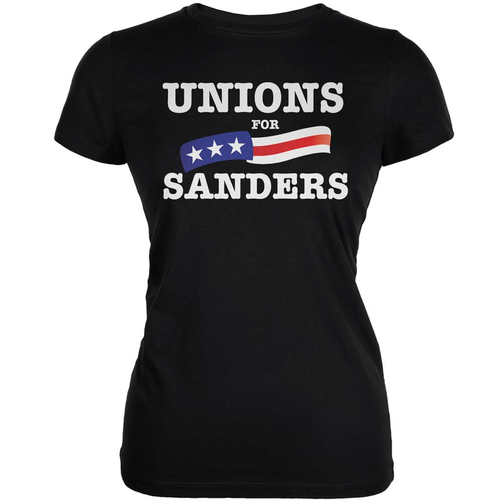 Election 2016 Unions For Sanders Black Juniors Soft T-Shirt Juniors T-Shirts Old Glory 2XL Black 