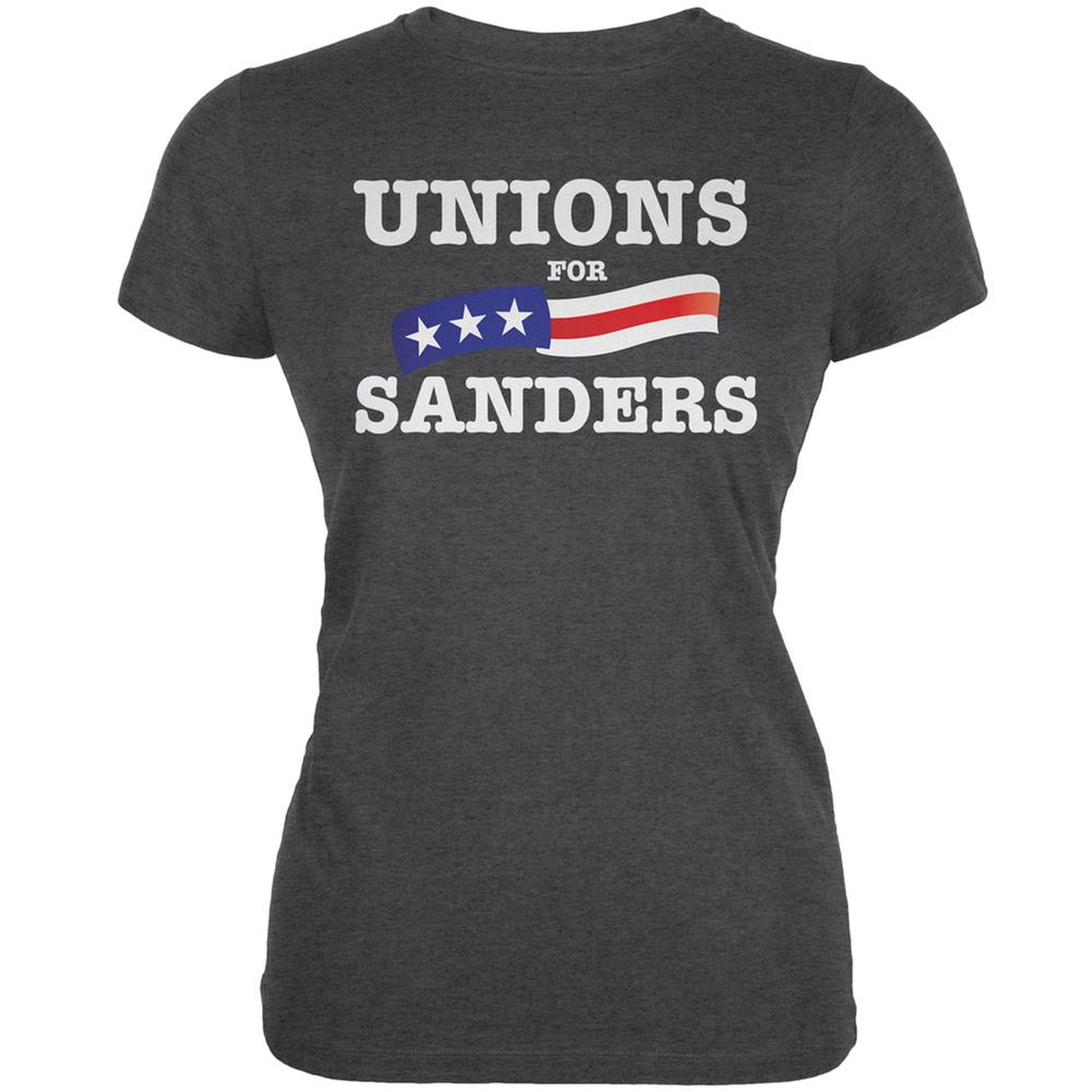 Election 2016 Unions For Sanders Dark Heather Juniors Soft T-Shirt Juniors T-Shirts Old Glory 2XL Grey 