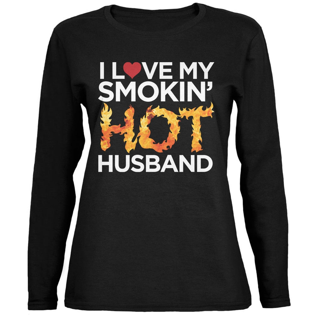 Valentine's Day Smokin Hot Husband Black Womens Long Sleeve T-Shirt Women's Long Sleeves Old Glory   