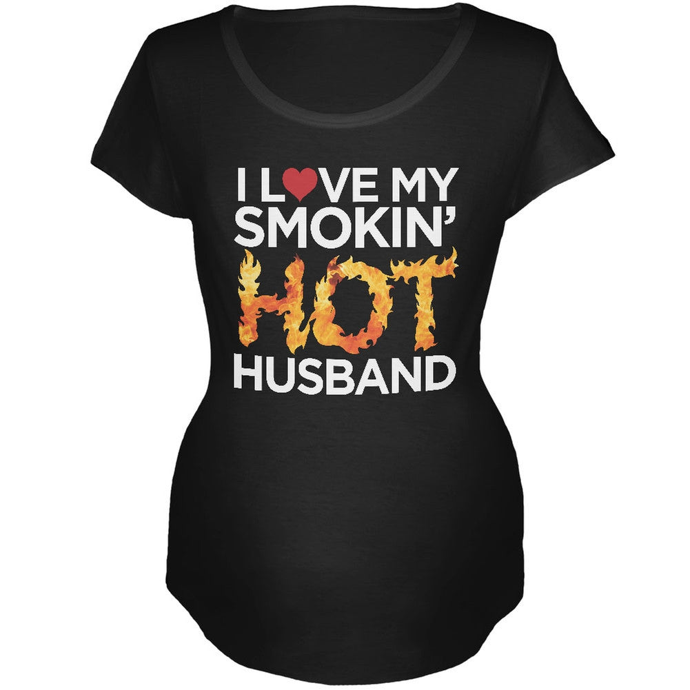 Valentine's Day Smokin Hot Husband Black Maternity Soft T-Shirt Maternity T-Shirts Old Glory   