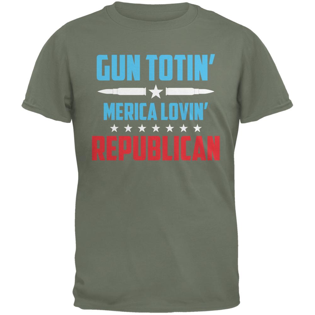 Gun Totin' Merica Lovin' Republican Military Green Adult T-Shirt Men's T-Shirts Old Glory 2XL Green 