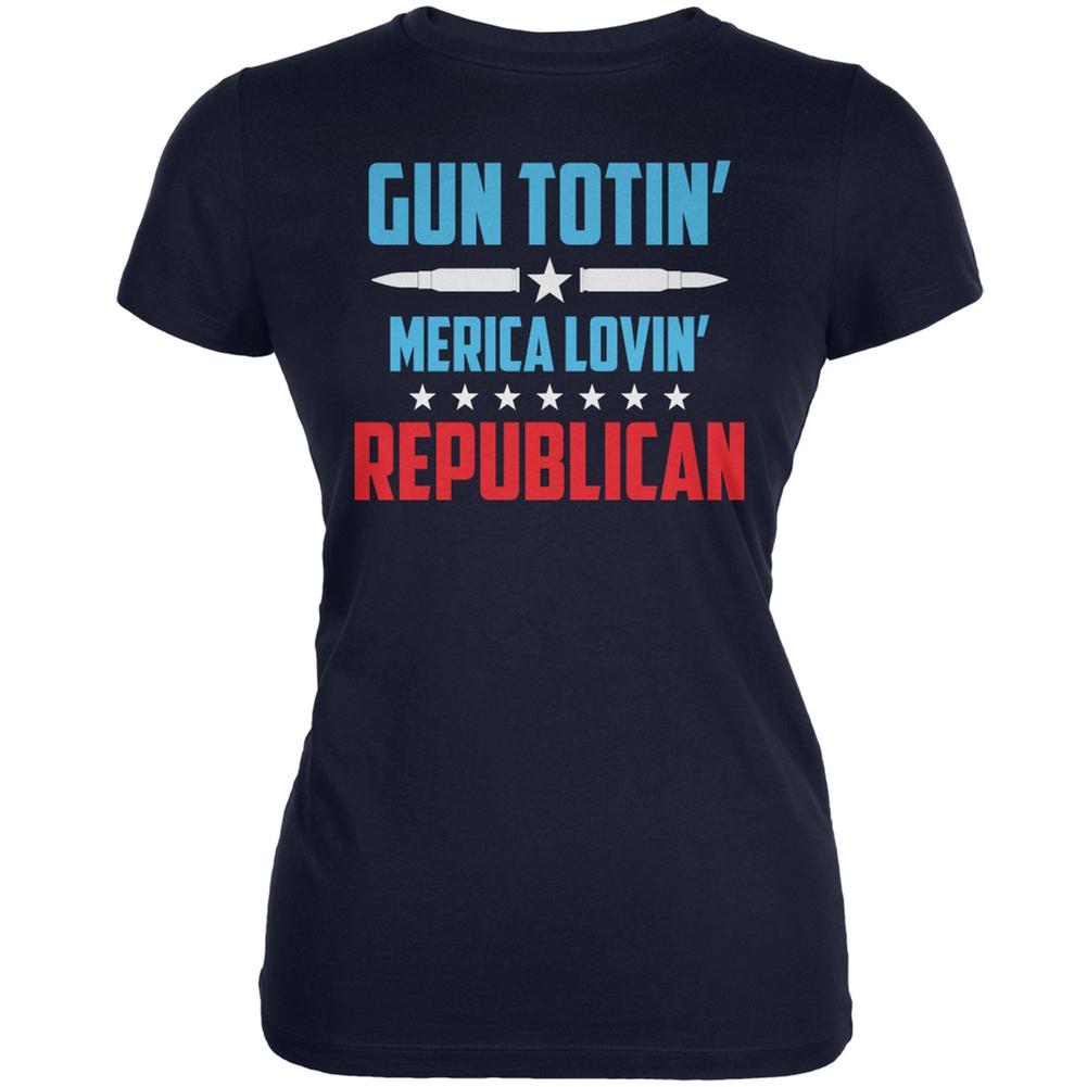 Gun Totin' Merica Lovin' Republican Navy Juniors Soft T-Shirt Juniors T-Shirts Old Glory 2XL Blue 