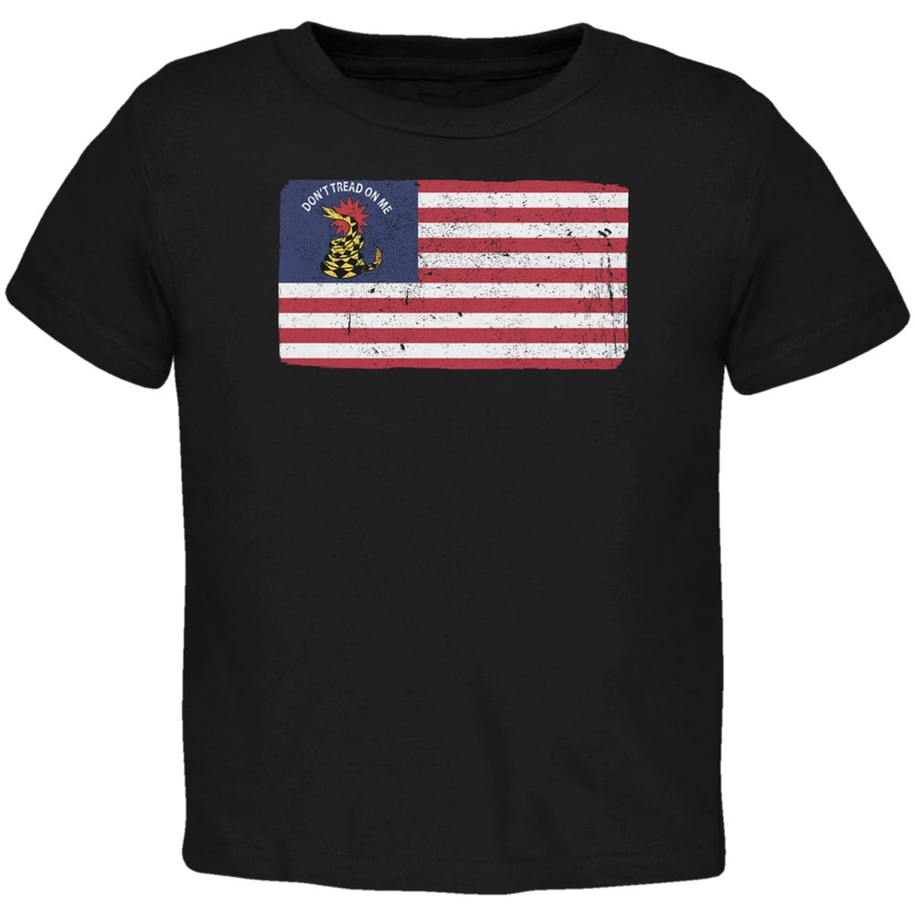 American Gadsden Flag Distressed Black Toddler T-Shirt Toddler T-Shirts Old Glory 2T Black 