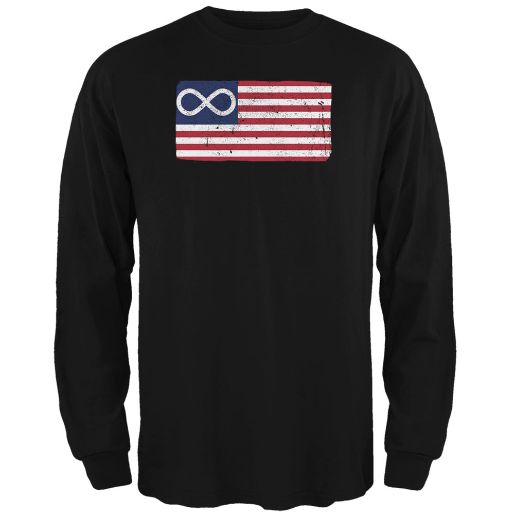 American Metis Flag Distressed Black Adult Long Sleeve T-Shirt Men's Long Sleeves Old Glory 2XL Black 