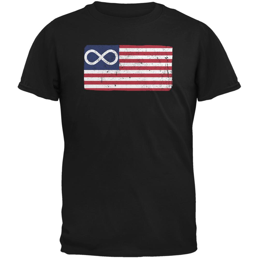 American Metis Flag Distressed Black Adult T-Shirt Men's T-Shirts Old Glory 2XL Black 