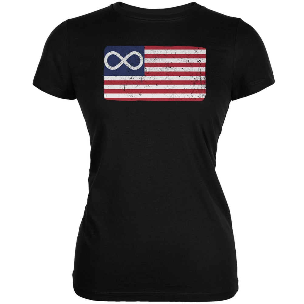 American Metis Flag Distressed Black Juniors Soft T-Shirt Juniors T-Shirts Old Glory 2XL Black 