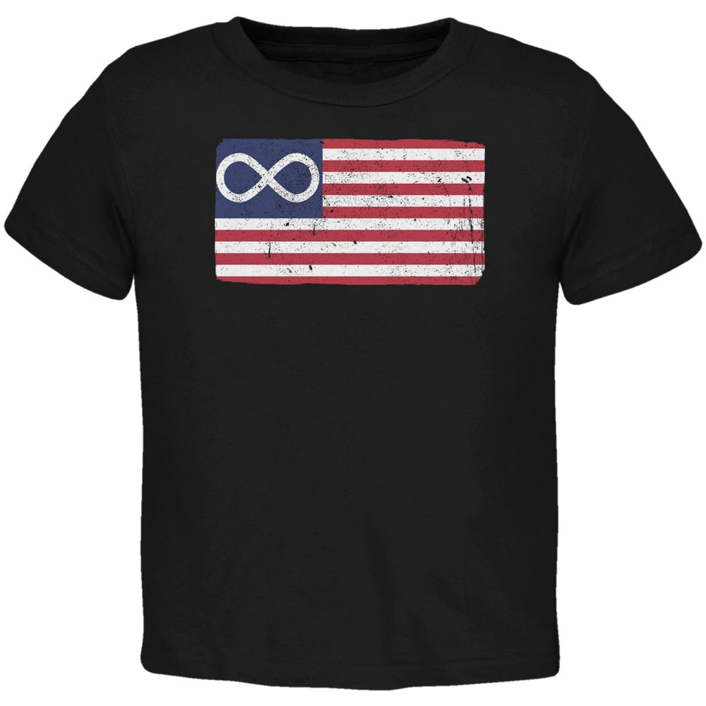 American Metis Flag Distressed Black Toddler T-Shirt Toddler T-Shirts Old Glory 2T Black 