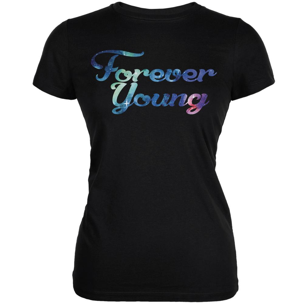 Forever Young Water Color Galaxy Black Juniors Soft T-Shirt Juniors T-Shirts Old Glory 2XL Black 