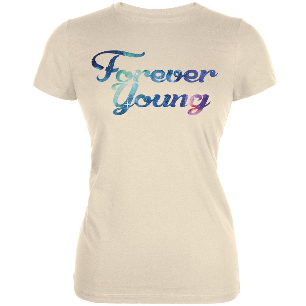 Forever Young Water Color Galaxy Cream Juniors Soft T-Shirt Juniors T-Shirts Old Glory 2XL Off-White 