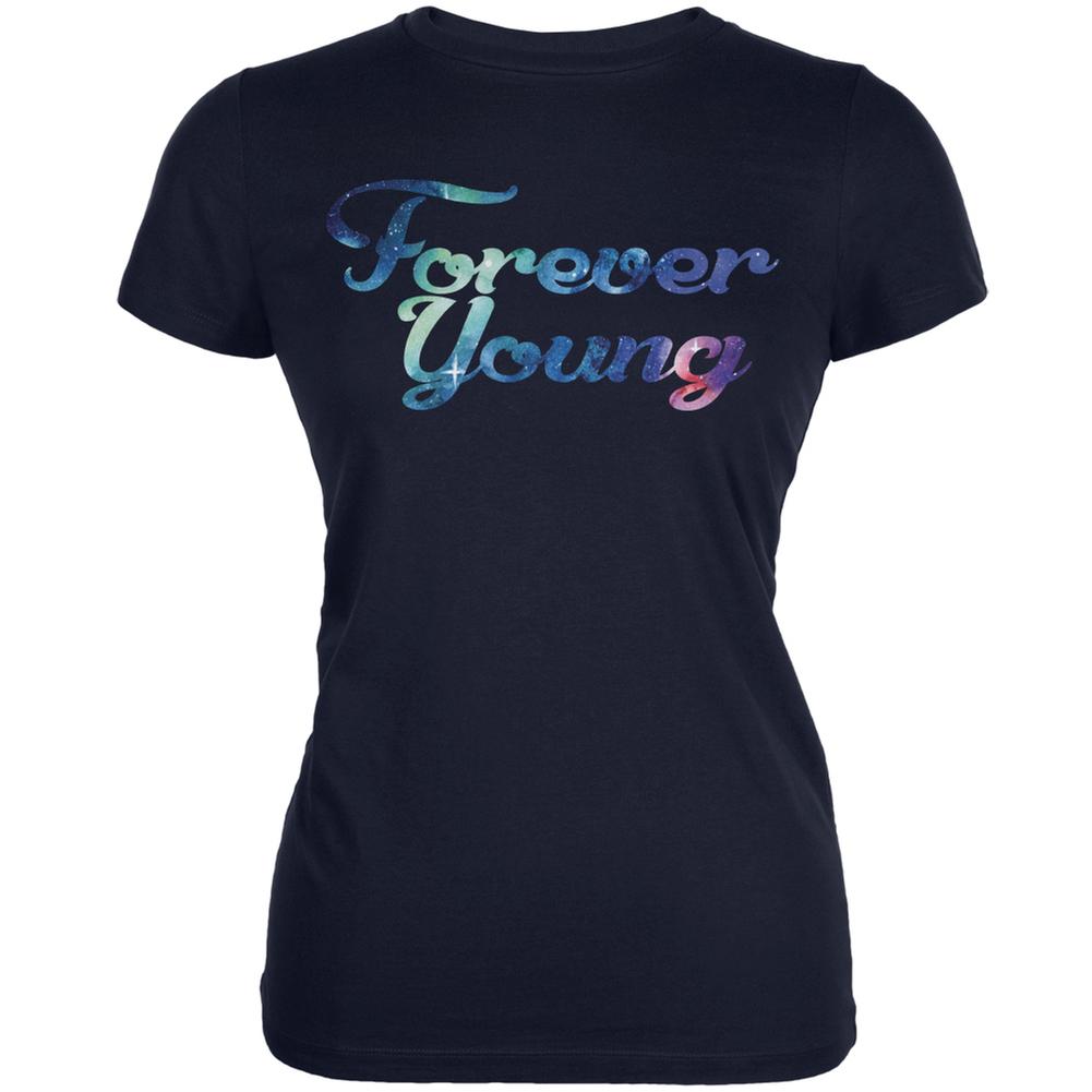 Forever Young Water Color Galaxy Navy Juniors Soft T-Shirt Juniors T-Shirts Old Glory 2XL Blue 