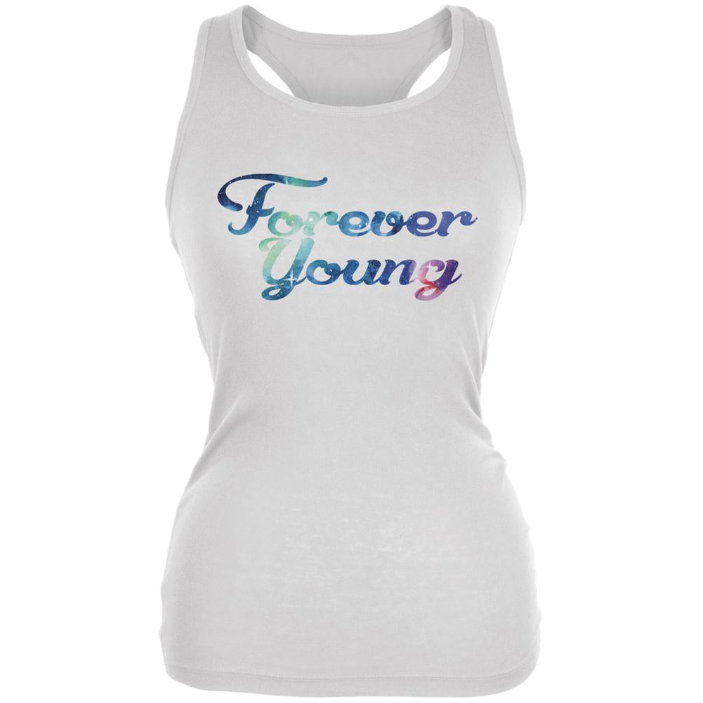 Forever Young Water Color Galaxy White Juniors Soft Tank Top Juniors Tank Tops Old Glory 2XL White 