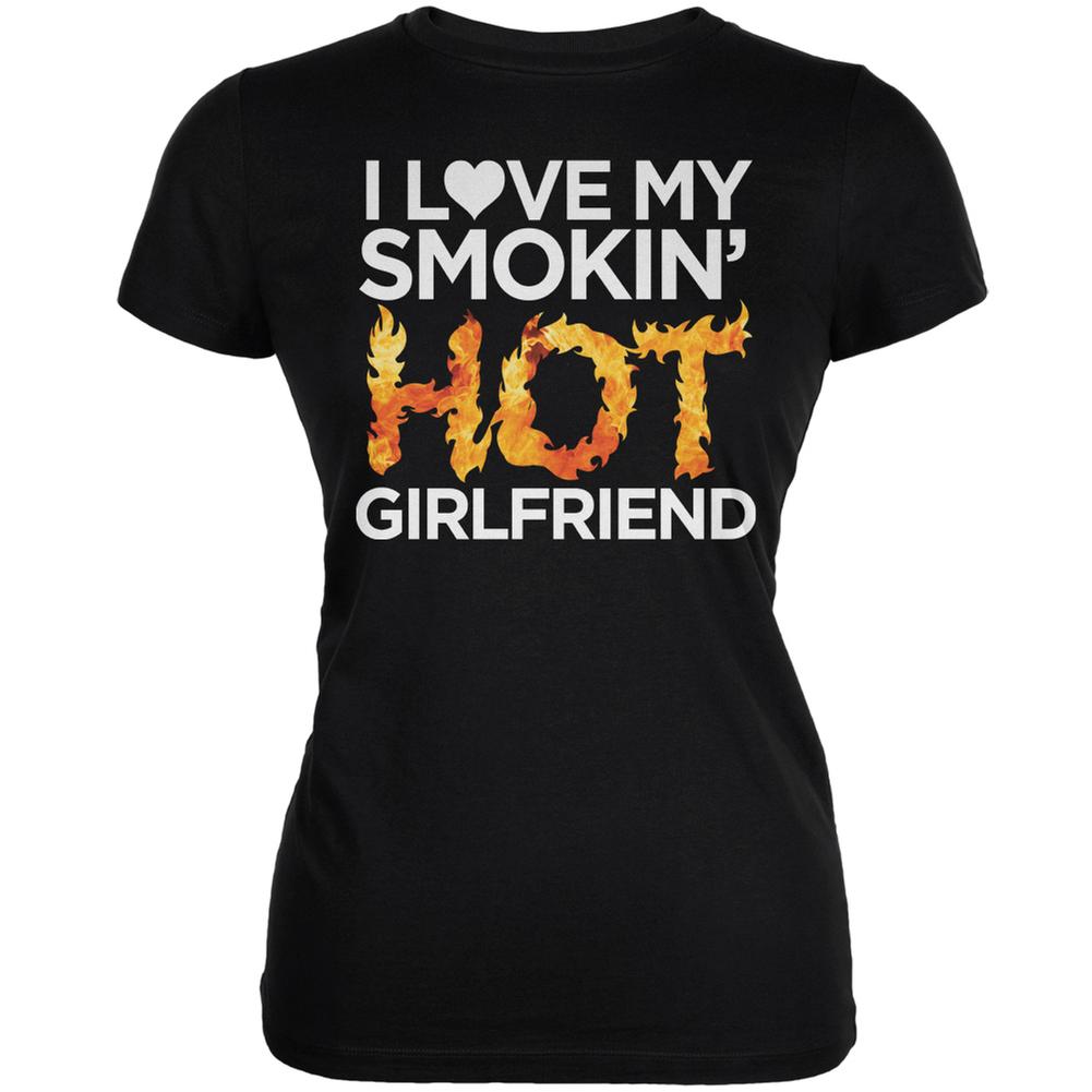 Valentine's Day I Love My Smokin Hot Girlfriend LGBT Black Juniors Soft T-Shirt Juniors T-Shirts Old Glory 2XL Black 