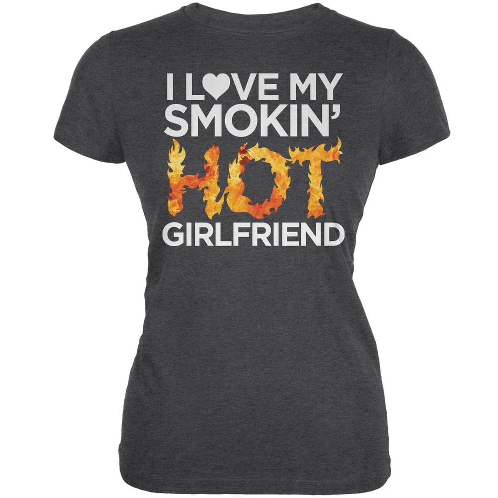 Valentine's Day I Love My Smokin Hot Girlfriend LGBT Dark Heather Juniors Soft T-Shirt Juniors T-Shirts Old Glory 2XL Grey 