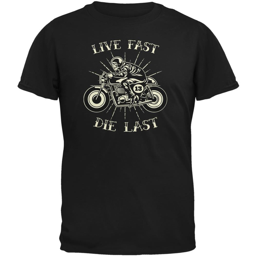 Motorcycle Live Fast Die Last Black Adult T-Shirt Men's T-Shirts Old Glory 2XL Black 