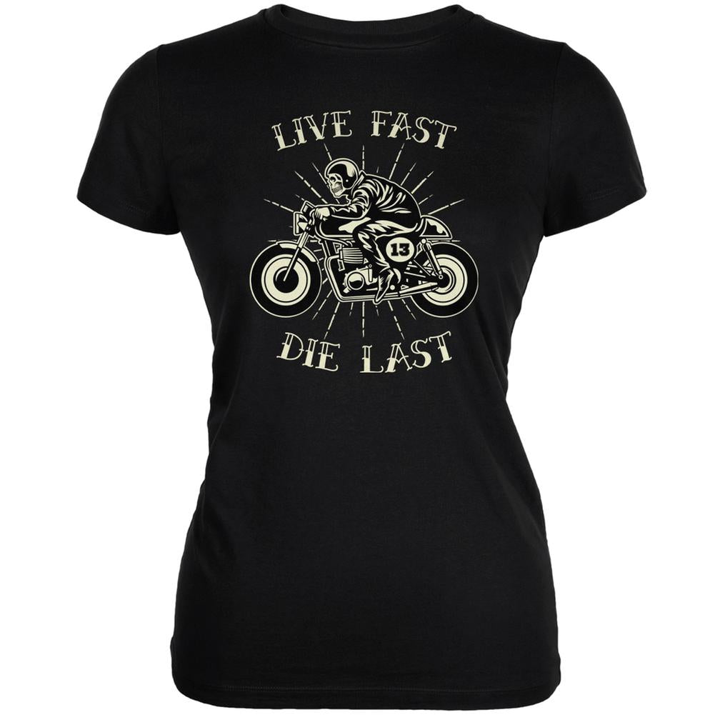 Motorcycle Live Fast Die Last Black Juniors Soft T-Shirt Juniors T-Shirts Old Glory 2XL Black 