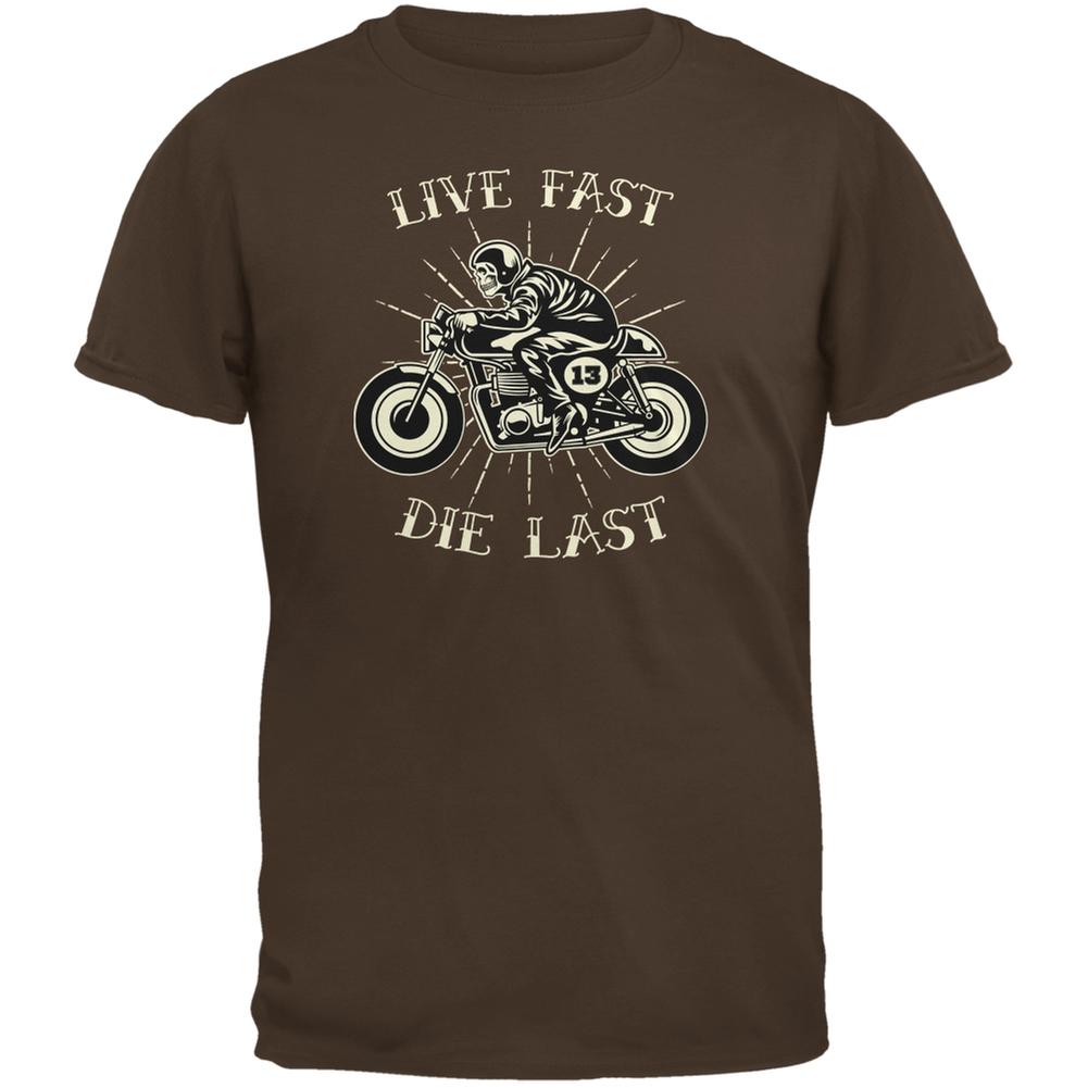 Motorcycle Live Fast Die Last Brown Adult T-Shirt Men's T-Shirts Old Glory 2XL Brown 