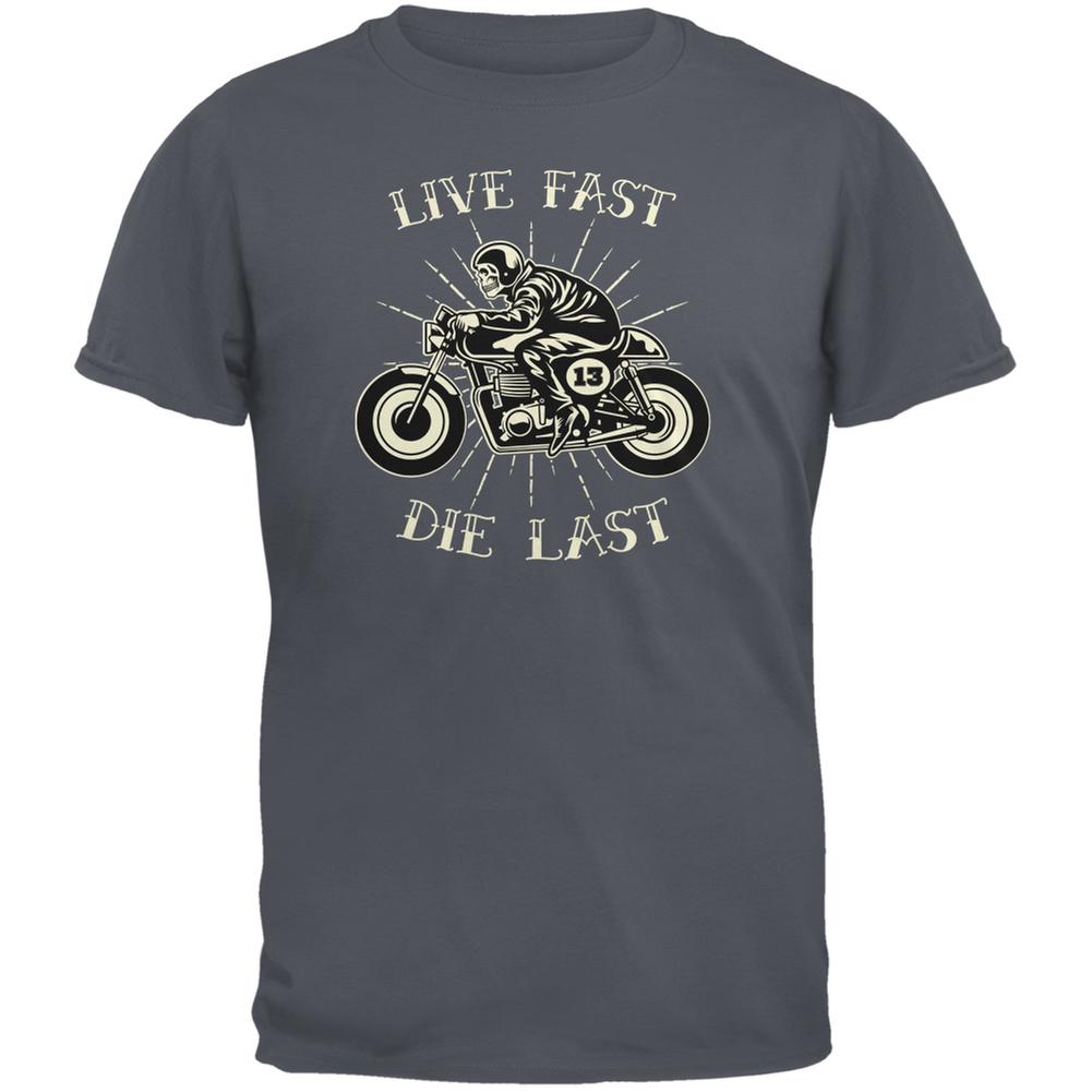 Motorcycle Live Fast Die Last Charcoal Grey Adult T-Shirt Men's T-Shirts Old Glory 2XL Grey 