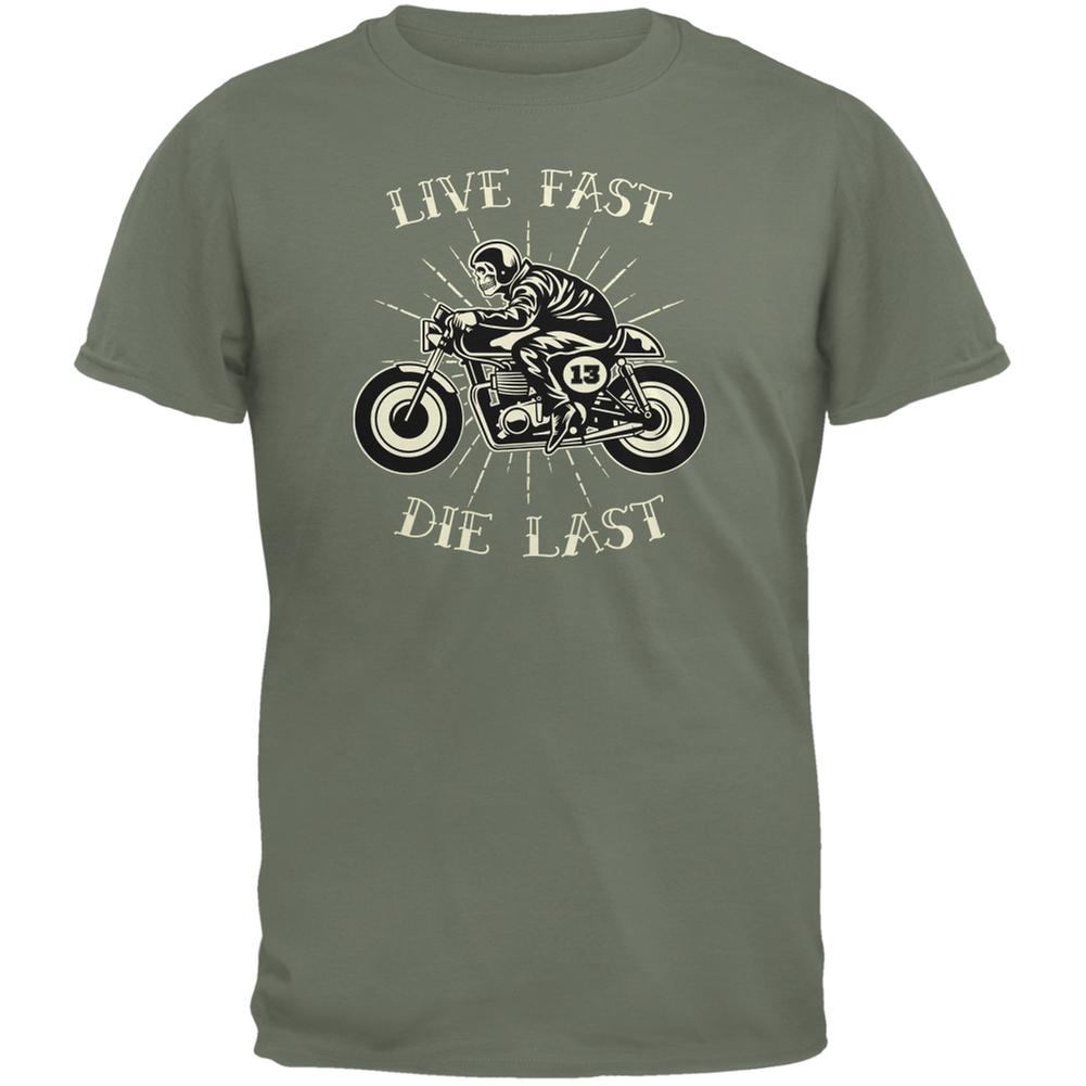 Motorcycle Live Fast Die Last Military Green Adult T-Shirt Men's T-Shirts Old Glory 2XL Green 