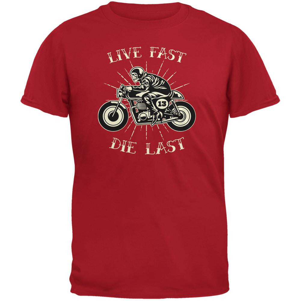 Motorcycle Live Fast Die Last Red Adult T-Shirt Men's T-Shirts Old Glory 2XL Red 
