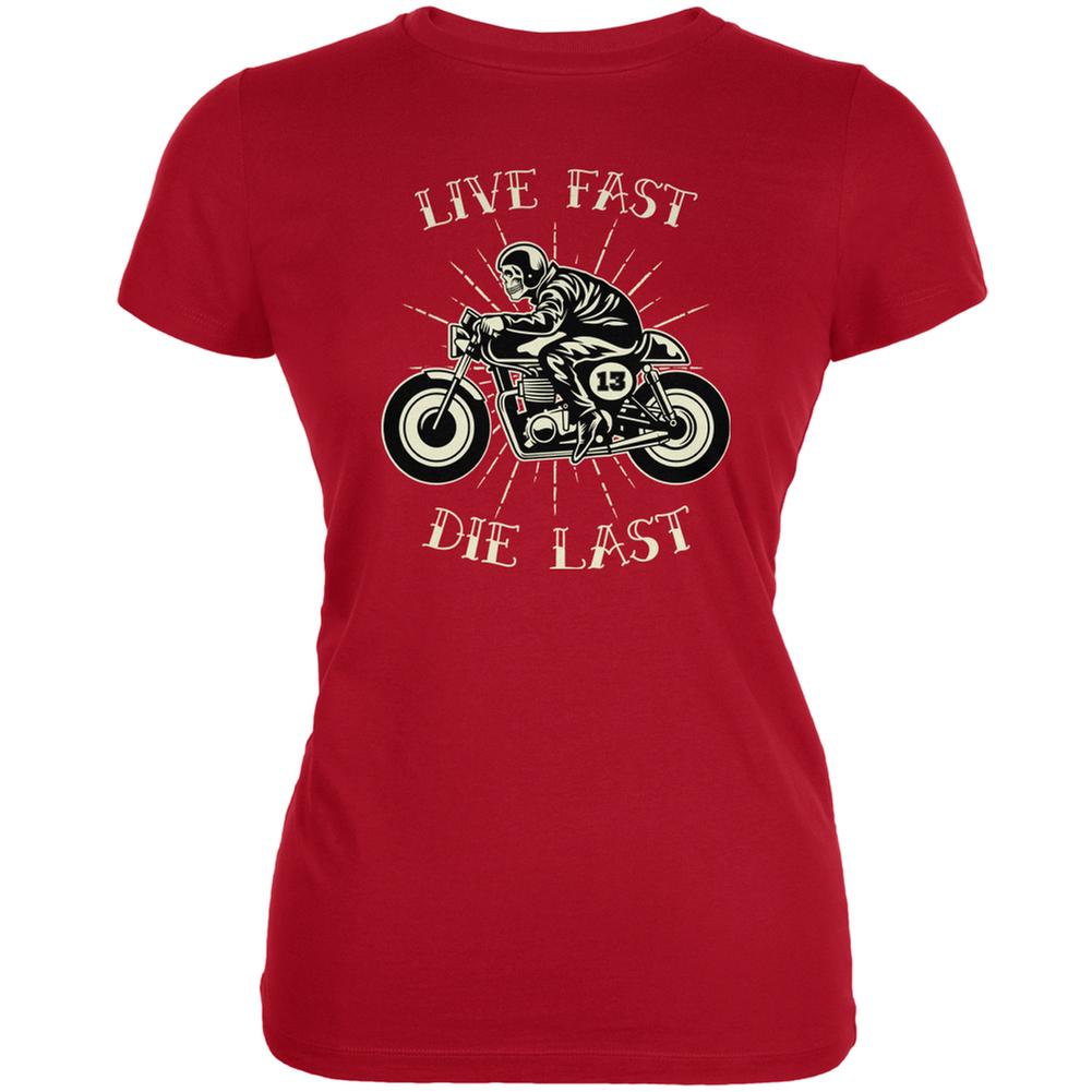 Motorcycle Live Fast Die Last Red Juniors Soft T-Shirt Juniors T-Shirts Old Glory 2XL Red 