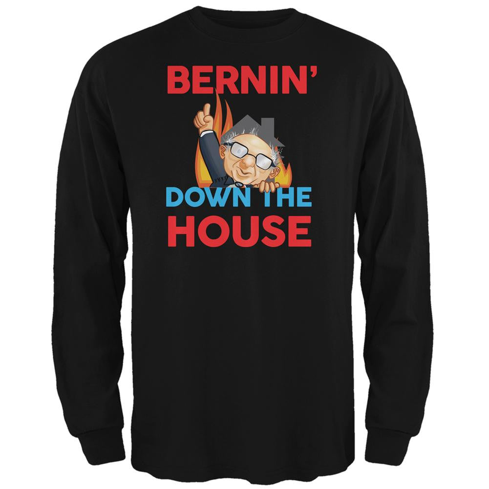 Election 2016 Bernie Bernin' Down Black Adult Long Sleeve T-Shirt Men's Long Sleeves Old Glory 2XL Black 