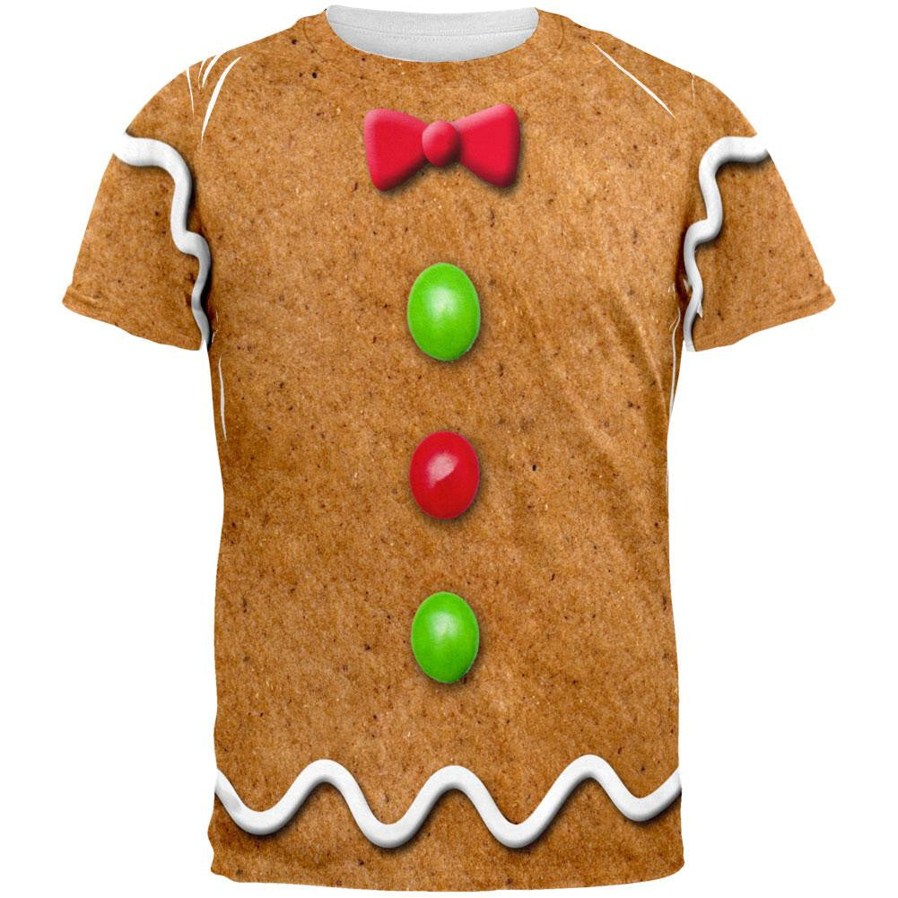 Gingerbread Man Costume All Over Adult T-Shirt Men's T-Shirts Old Glory 2XL White 