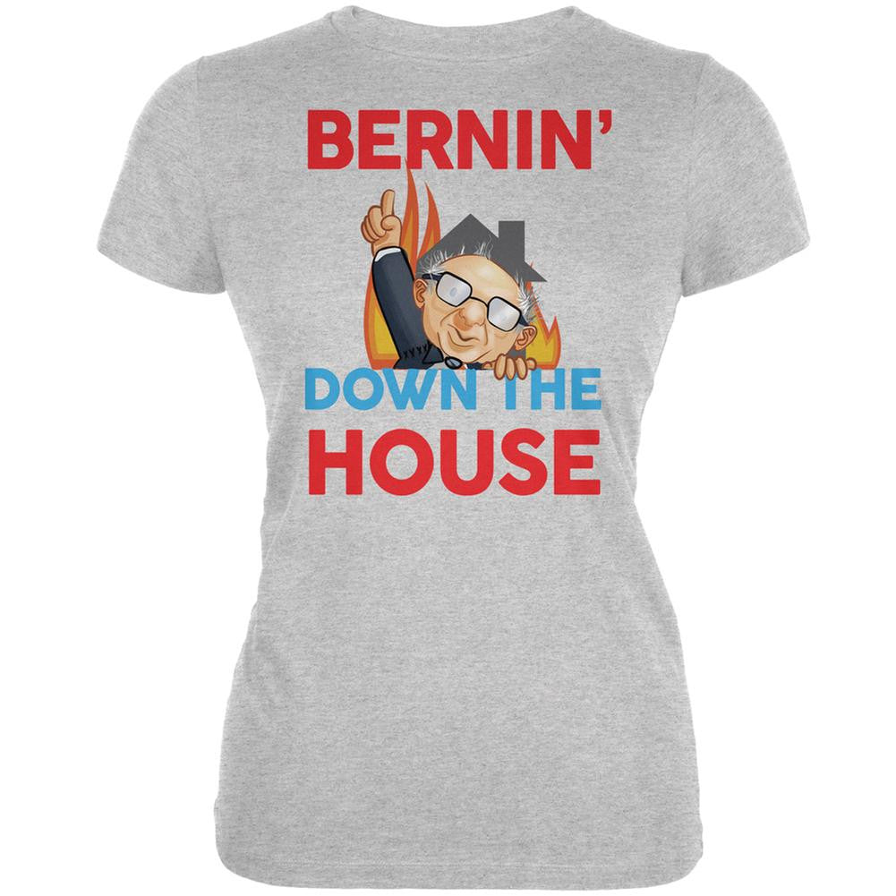 Election 2016 Bernie Bernin' Down The House Grey Juniors Soft T-Shirt Juniors T-Shirts Old Glory 2XL Grey 