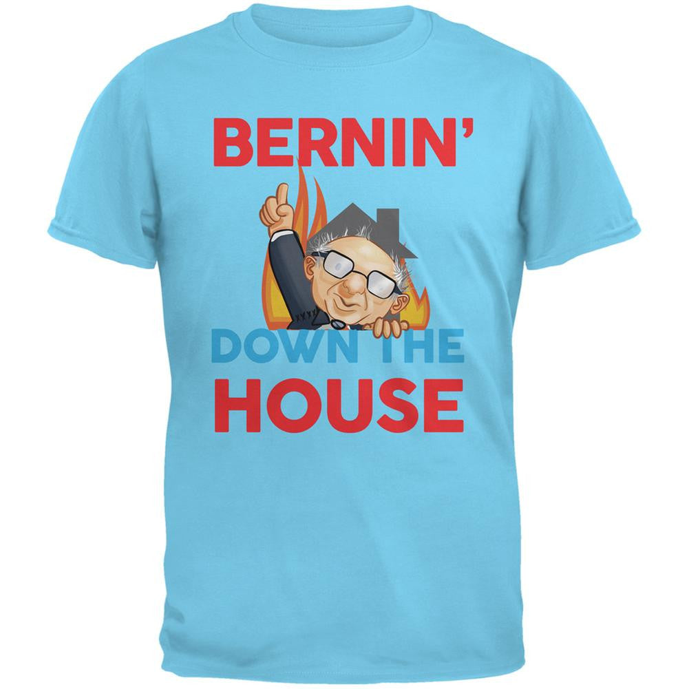 Election 2016 Bernie Bernin' Down The House Sky Adult T-Shirt Men's T-Shirts Old Glory 2XL Blue 