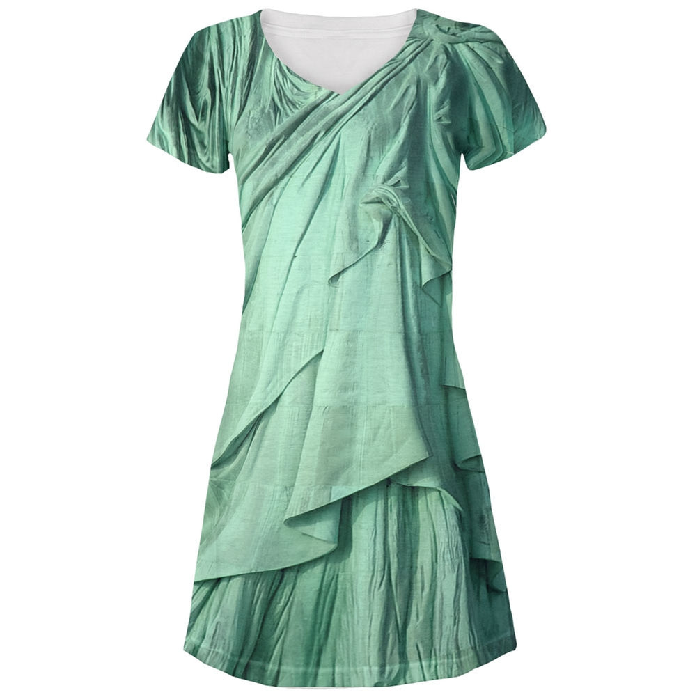 Statue of Liberty Lady Costume Juniors V-Neck Beach Cover-Up Dress Juniors Dresses Old Glory LG Multi 