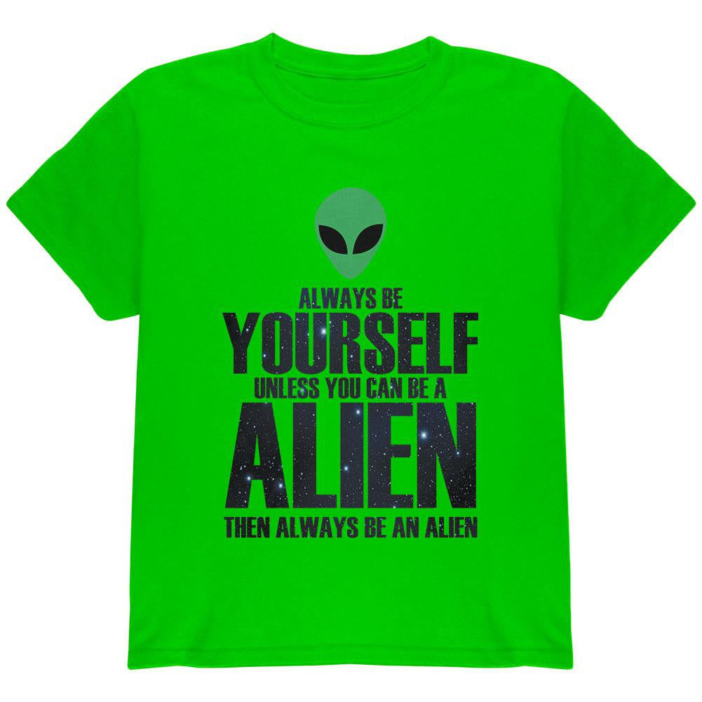 Halloween Always Be Yourself Alien Electric Green Youth T-Shirt Youth T-Shirts Old Glory LG Green 