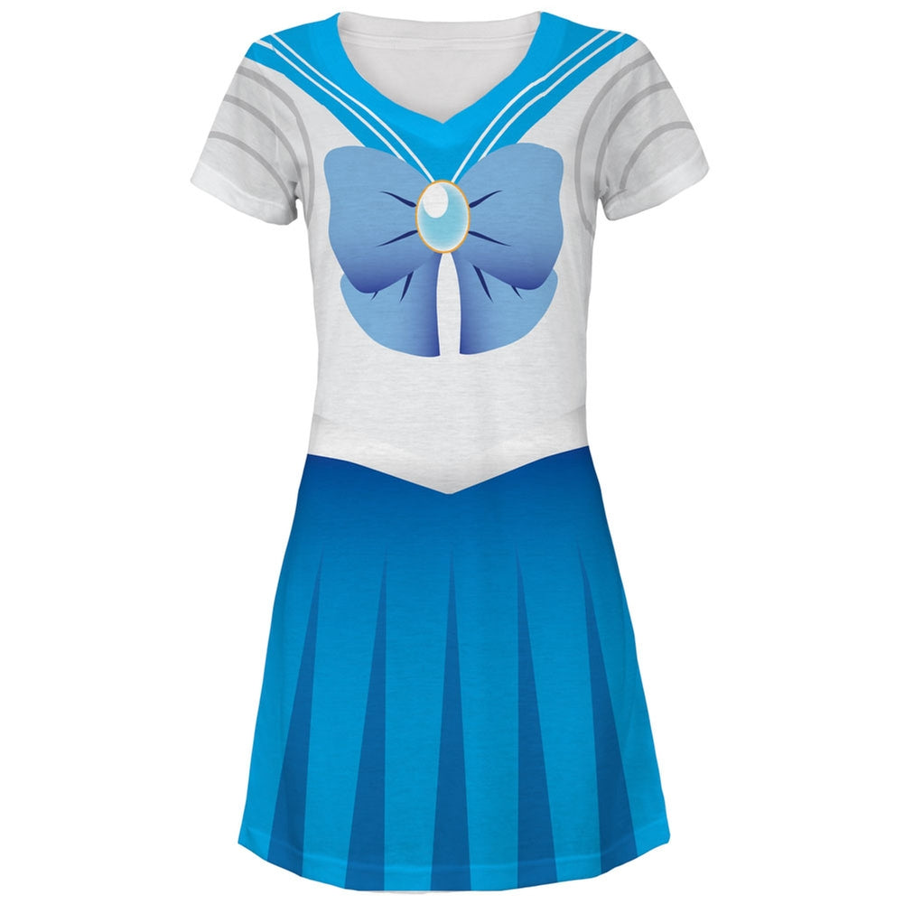 Anime Mercury Sailor Costume Juniors V-Neck Beach Cover-Up Dress Juniors Dresses Old Glory LG White 