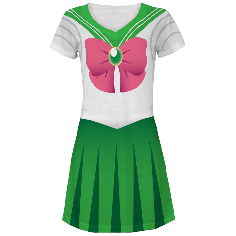 Anime Jupiter Sailor Costume All Over Juniors V-Neck Dress Juniors Dresses Old Glory LG White 