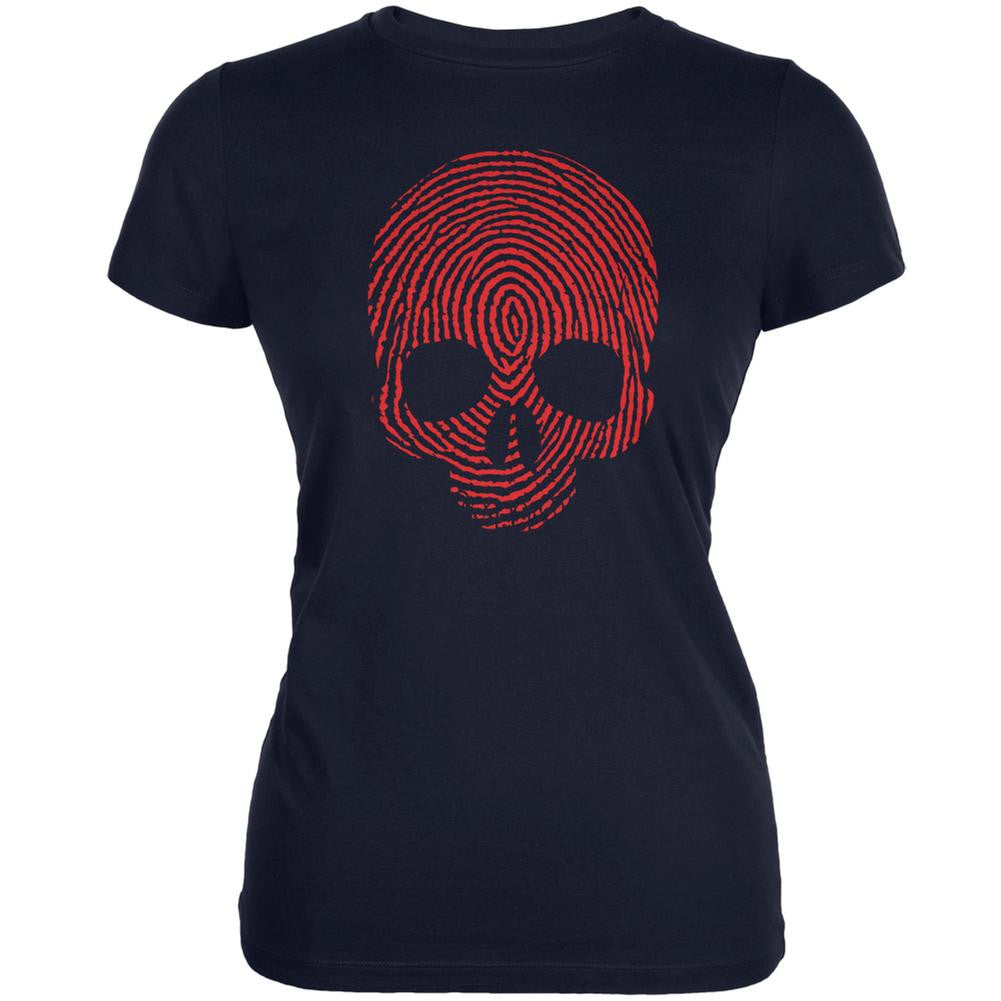 Fingerprint Skull Navy Juniors Soft T-Shirt Juniors T-Shirts Old Glory 2XL Blue 