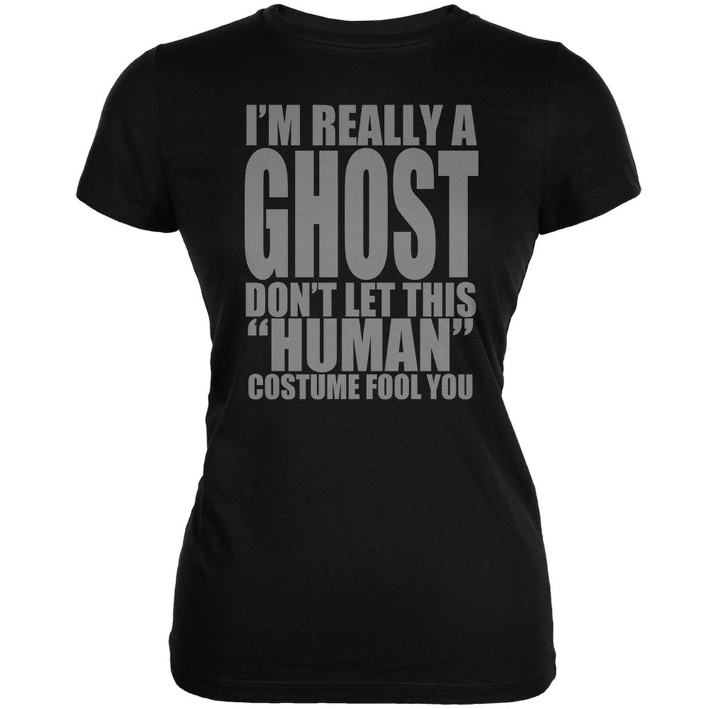 Halloween Human Ghost Costume Black Juniors Soft T-Shirt Juniors T-Shirts Old Glory 2XL Black 