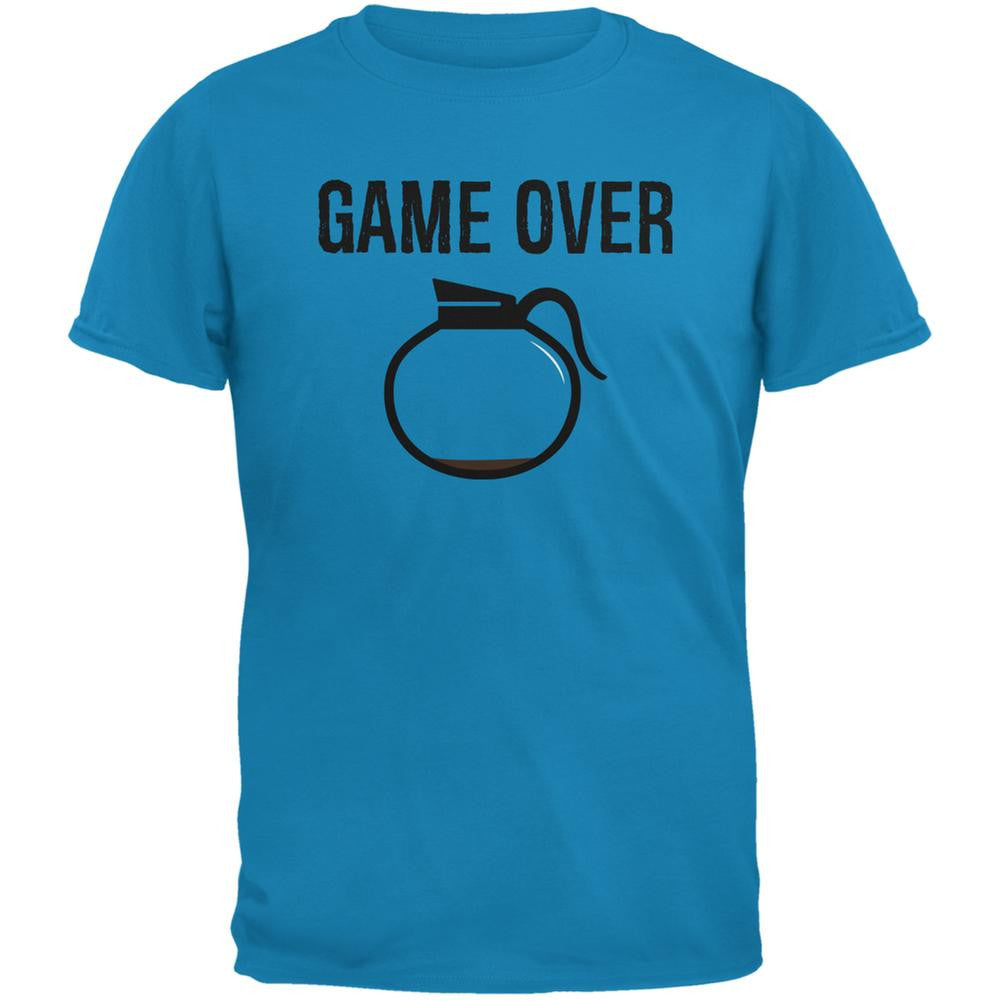 Coffee Game Over Sapphire Blue Adult T-Shirt Men's T-Shirts Old Glory 2XL Blue 