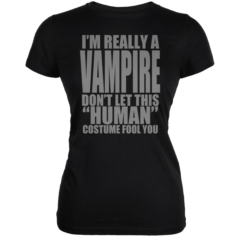 Halloween Human Vampire Costume Black Juniors Soft T-Shirt Juniors T-Shirts Old Glory 2XL Black 