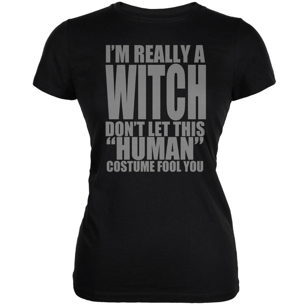 Halloween Human Witch Costume Black Juniors Soft T-Shirt Juniors T-Shirts Old Glory 2XL Black 