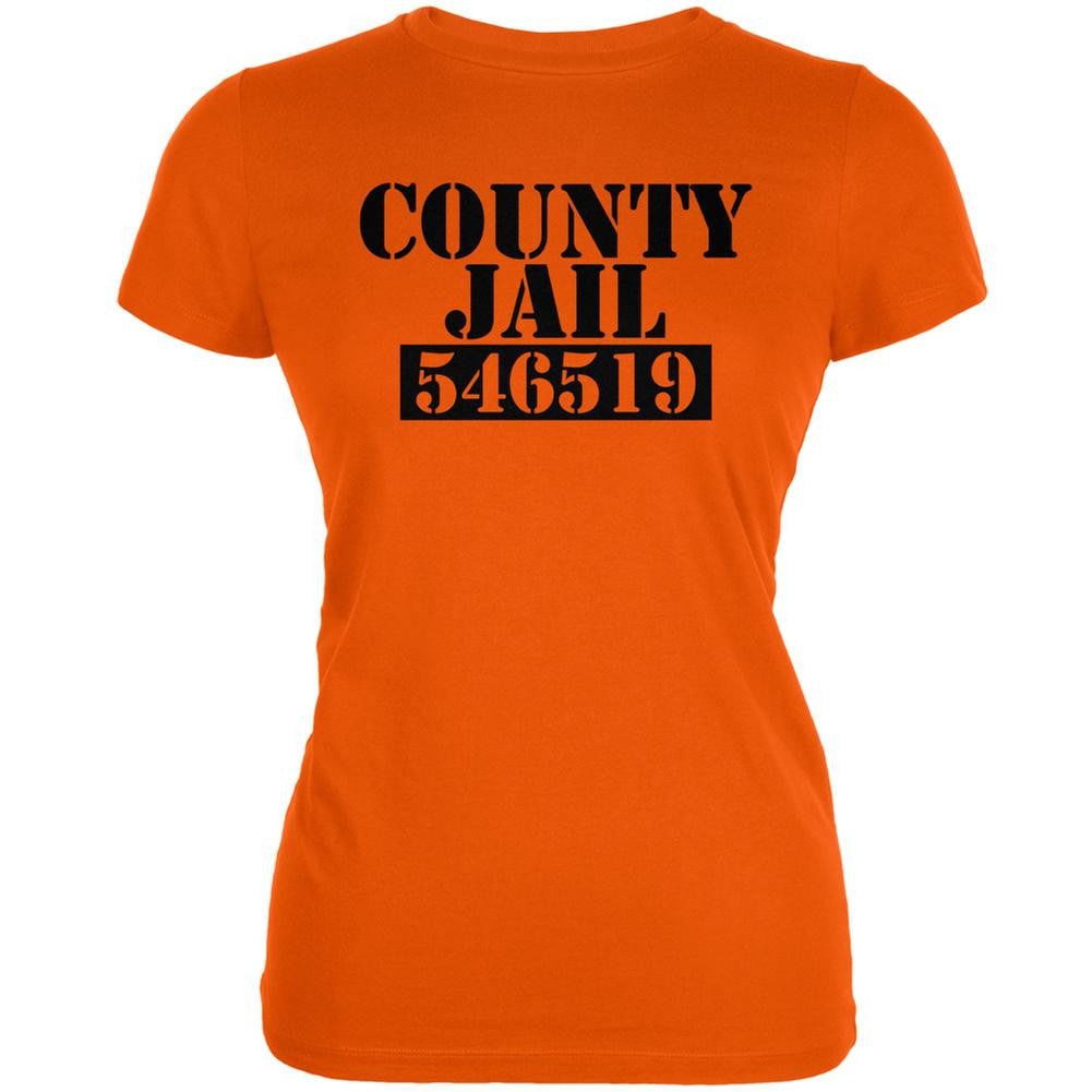 Halloween County Jail Inmate Costume Orange Juniors Soft T-Shirt Juniors T-Shirts Old Glory 2XL Orange 