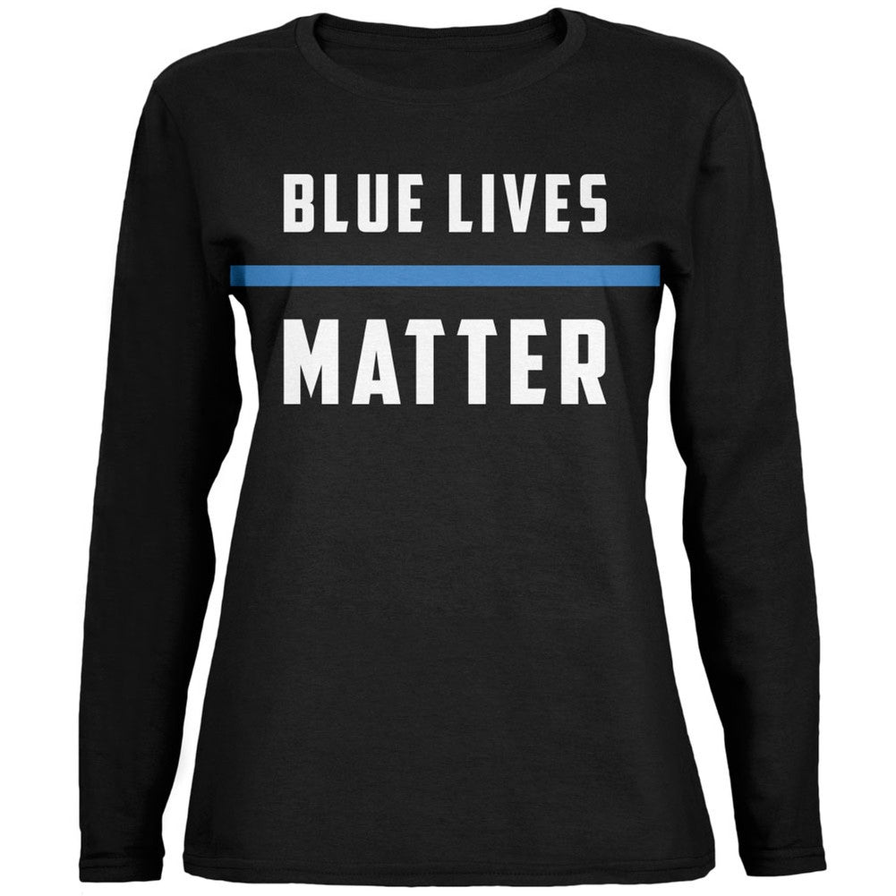 Police Blue Lives Matter Thin Blue Line Black Womens Long Sleeve T-Shirt Women's Long Sleeves Old Glory SM Black 