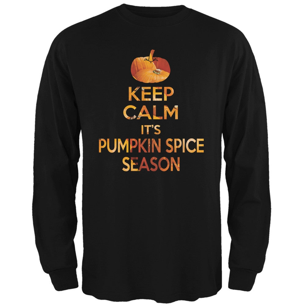 Keep Calm It's Pumpkin Spice Season Black Adult Long Sleeve T-Shirt Men's Long Sleeves Old Glory 2XL Black 