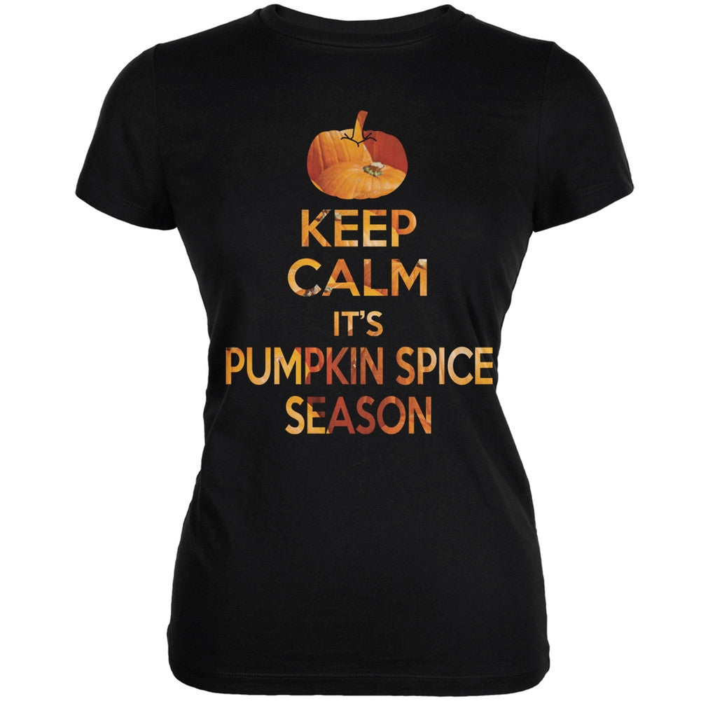 Keep Calm It's Pumpkin Spice Season Black Juniors Soft T-Shirt Juniors T-Shirts Old Glory 2XL Black 