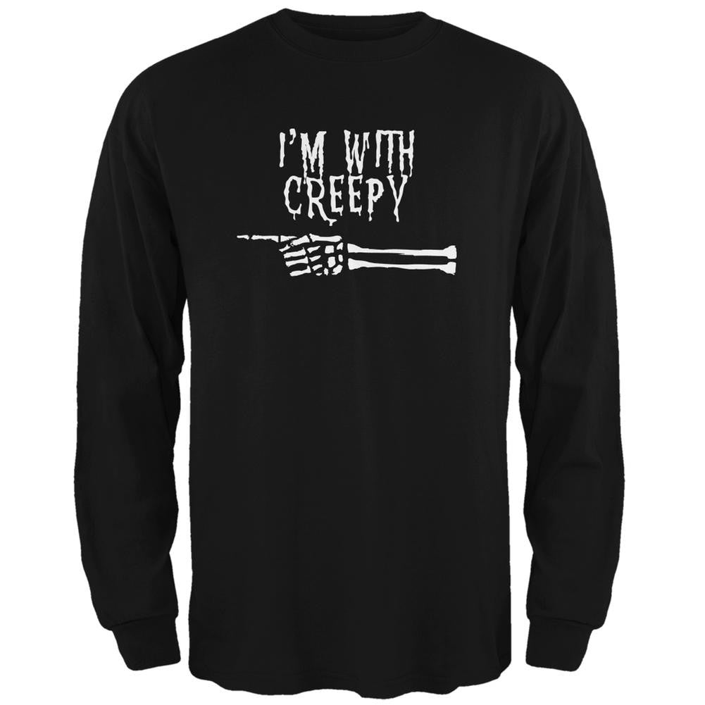 Halloween I'm With Creepy Black Adult Long Sleeve T-Shirt Men's Long Sleeves Old Glory 2XL Black 