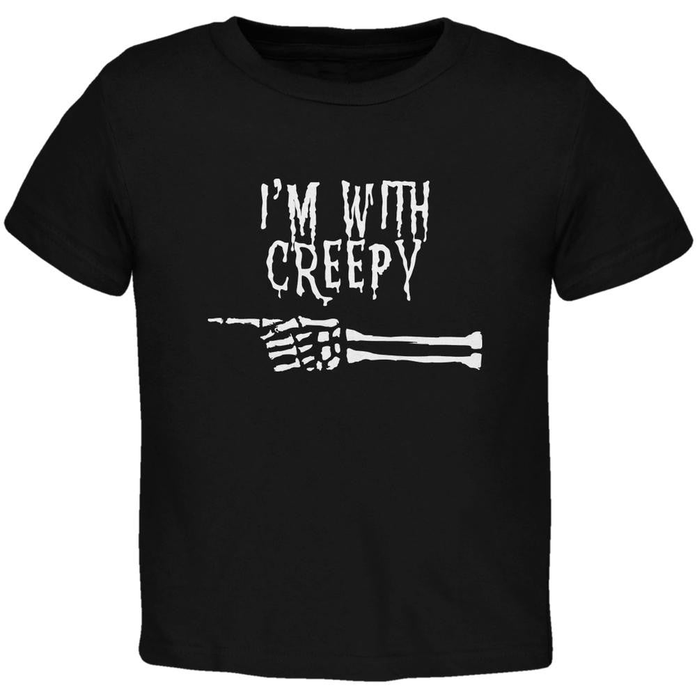 Halloween I'm With Creepy Black Toddler T-Shirt Toddler T-Shirts Old Glory 2T Black 