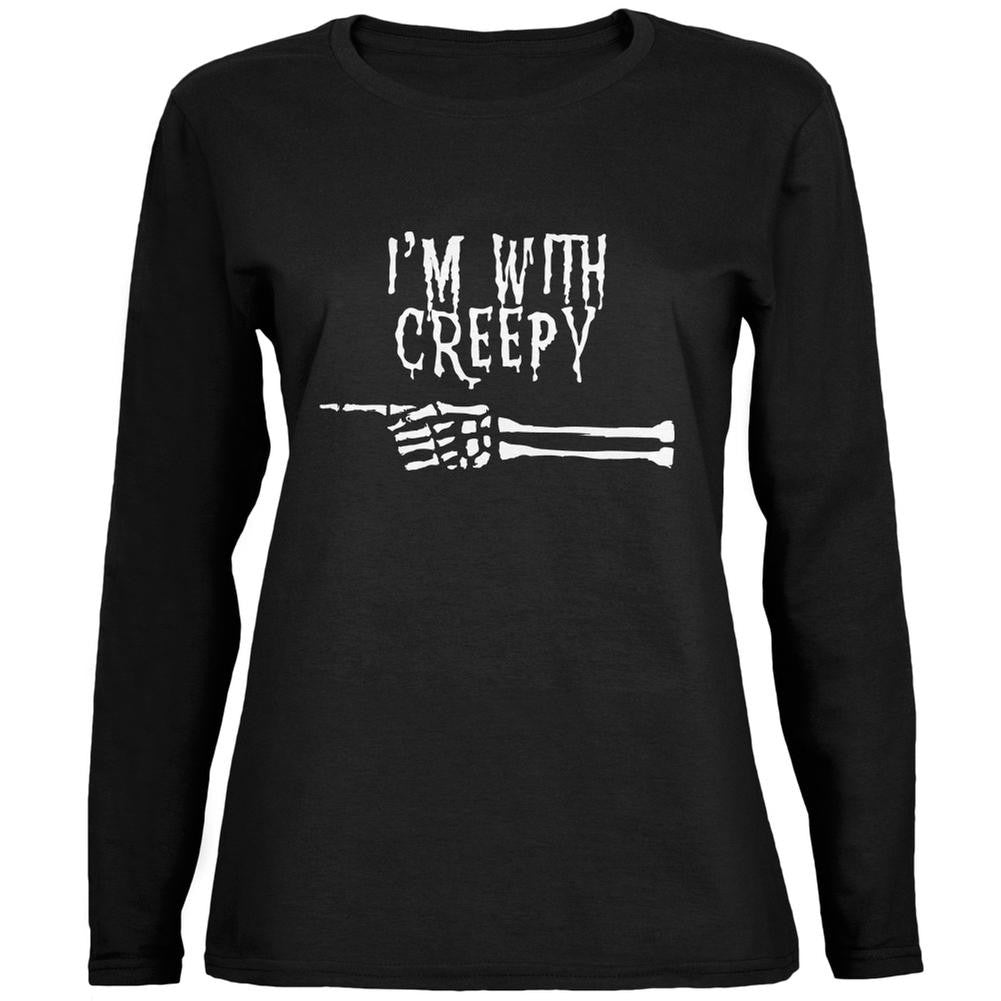 Halloween I'm With Creepy Black Womens Long Sleeve T-Shirt Women's Long Sleeves Old Glory 2XL Black 